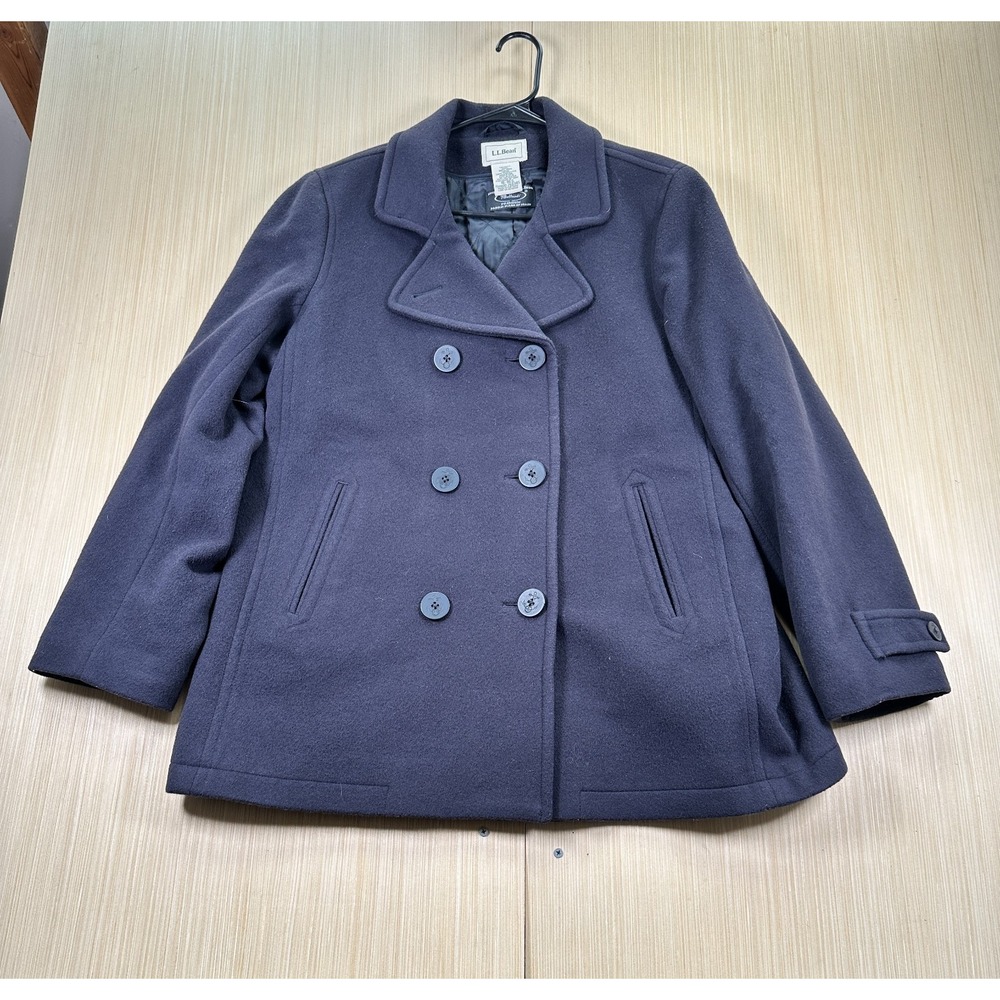 Vintage LL Bean Bellandi Peacoat Womens 16 Blue Thinsulate Lined Double Breasted